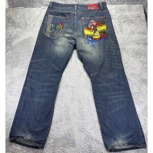 Coogi Mens Baggy Jeans 40x34 (33.5) Hip Hop Embroidered Guitar Hands Spellout